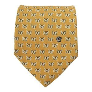 VERSACE Yellow Butterfly Printed Silk Tie Made In Italy 59"/3".3/4 EX COND